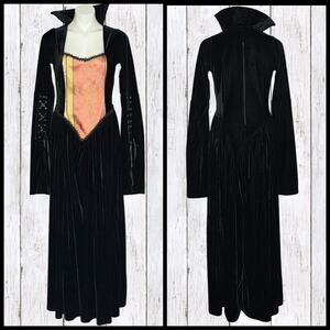 Subterranea 90s Y2K Goth Velvet Maxi Dress Vampire Corset Medieval Black, Medium